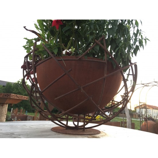 Edelrost Deko Draht Halbkugel 50 cm Ø - mit Innenschale 40cm Ø Pflanzschale rostig