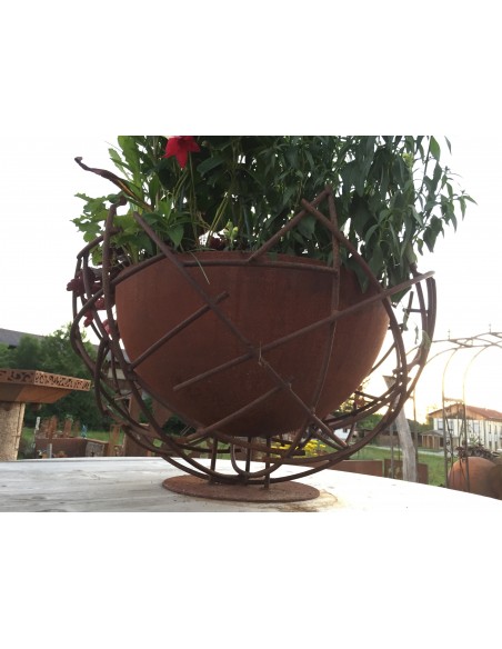 Edelrost Deko Draht Halbkugel 50 cm Ø - mit Innenschale 40cm Ø Pflanzschale rostig