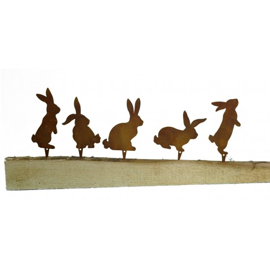 Edelrost Hasen Mini-Stecker im Set (5 Stück) Größe 6 - 7 cm (klein) Osterdeko aus rostigem Metall