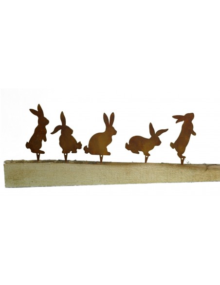 Edelrost Hasen Mini-Stecker im Set (5 Stück) Größe 6 - 7 cm (klein) Osterdeko aus rostigem Metall