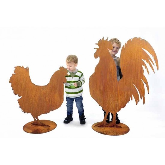 Rost Hahn Silhouette, krähend, auf Platte Höhe 105 cm