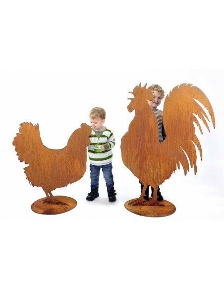 Rost Hahn Silhouette, krähend, auf Platte Höhe 105 cm