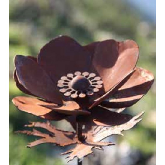 Edelrost Gartenstecker Anemone mit Kugel und Blättern - Höhe 100 cm