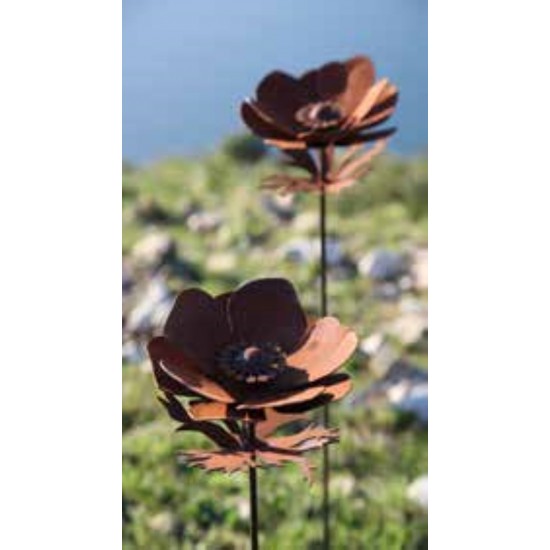 Edelrost Gartenstecker Anemone mit Kugel und Blättern - Höhe 100 cm