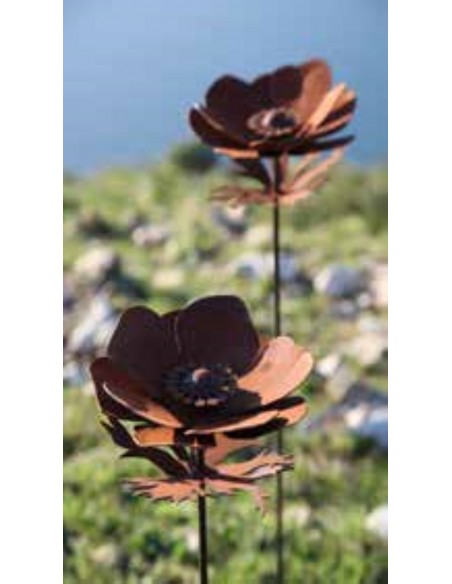 Edelrost Gartenstecker Anemone mit Kugel und Blättern - Höhe 100 cm