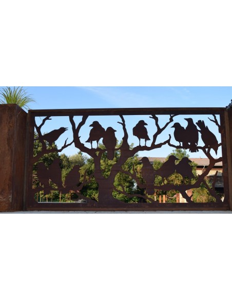 Edelrost Sichtschutz mir Raben Metall Paravent, QUERFormat 2 Meter breit Dekozaun rostig