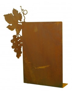 Rost Tischaufsteller mit Weinblatt und Traube , zum selber Beschriften, aus rostigem Metall