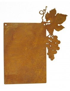 Rost Schild mit Weinblatt und Traube , zum Hängen und selber Beschriften aus rostigem Metall
