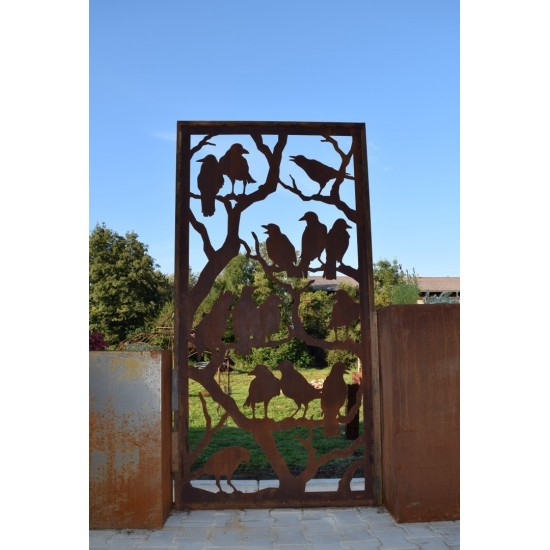 Raben Paravent 200 cm x 100 cm aus Edelrost zur Gartendeko und Sichtschutz für Nachbarn