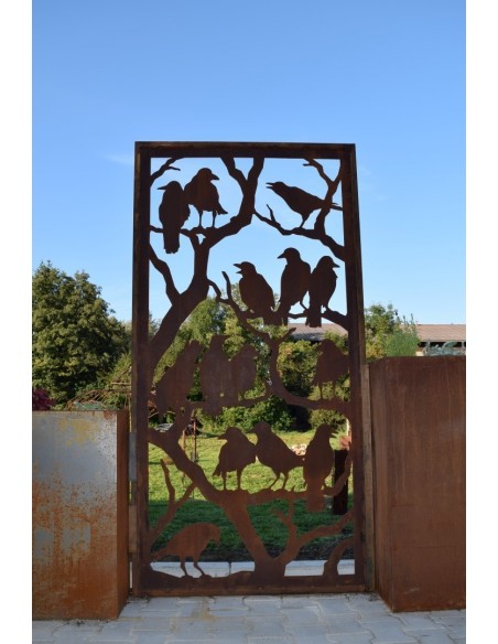 Raben Paravent 200 cm x 100 cm aus Edelrost zur Gartendeko und Sichtschutz für Nachbarn