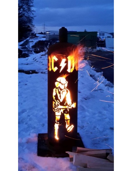 FEUERKORB GASFLASCHE „ACDC“ 128 cm hoch Ø 30 cm aus Edelrost Metall zum Befeuern