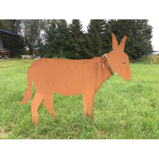 Esel XXL 140 cm lang aus rostigem Metall kein Corten tierische Gartendeko