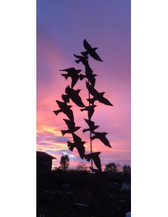 Tierstecker Edelrost Stab - Flock of Birds - - Vogelschwarm Höhe ca. 146 cm - Länge ca. 1,9 m  (große Variante) Höhe Vogelbild c 2