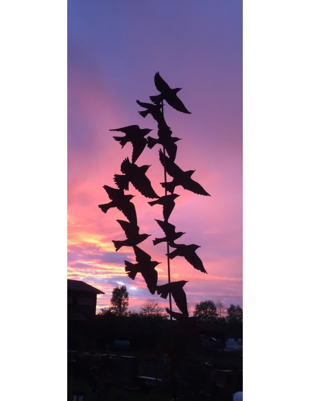 Stab "Flock fo Birds" -  aus Edelrost Metall zur Gartendeko kein Corten toller Vogelstecker