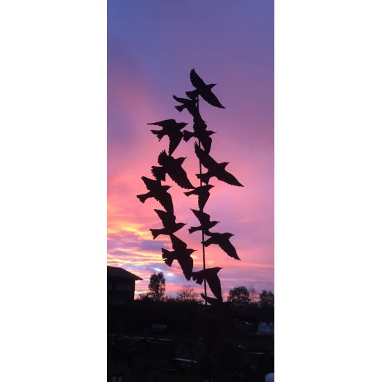 Stab "Flock fo Birds" -  aus Edelrost Metall zur Gartendeko kein Corten toller Vogelstecker