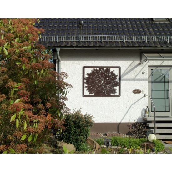 Dahlien Paravent 1,50 x 1,20 m als Sichtschutz oder Wandbild aus Edelrost Metall Rostbumen kein Corten