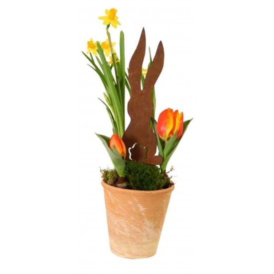 Edelrost Beetstecker langer Hase mit Puschel-Ausschnitt - Höhe 27 cm