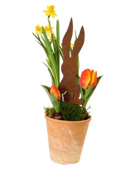 Edelrost Beetstecker langer Hase mit Puschel-Ausschnitt - Höhe 27 cm