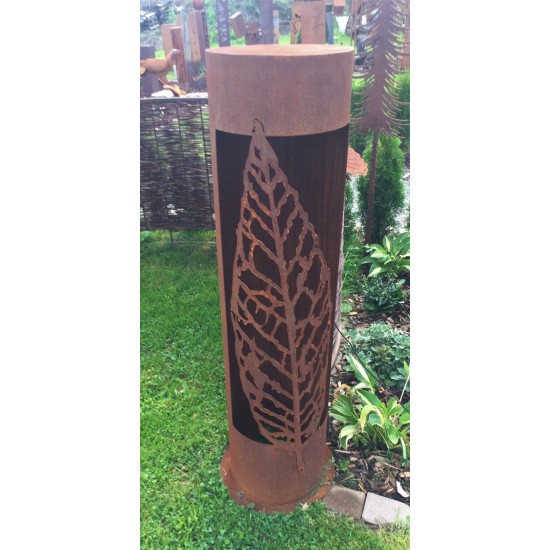 Edelrost Säule 'Willow' rund, mit schmalem Blatt, Höhe 120 cm aus rostigem Metall zur Gartendeko