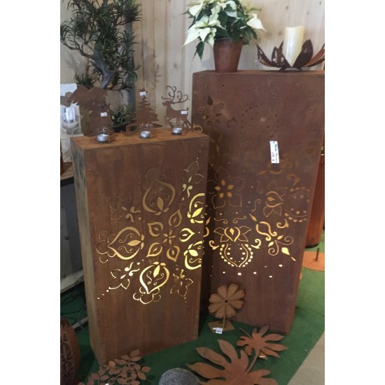 Edelrost Säule "Mandala", rechteckig, Höhe 123 cm, gelasertes Motiv auf einer Seite zur Gartendeko