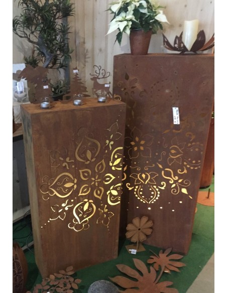Edelrost Säule "Mandala", rechteckig, Höhe 123 cm, gelasertes Motiv auf einer Seite zur Gartendeko