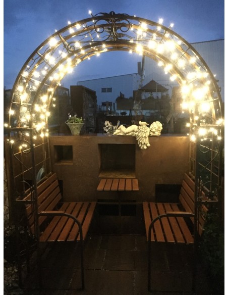 Pavillons "Carisma" mit Massivholzbank Eiche, Edelrost unbehandelt zur Gartendeko ganzjährig 