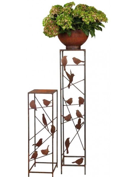 Edelrost Säule mit 10 Vögel, als Rostsäule zur Gartendeko für Terrasse Garten Balkon Hauseingan