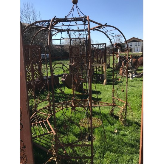Edelrost Rosenbogen  Pavillon, Art Nouveau, Größe 200 cm, Edelrost Rosenbogen mit Sitzbank