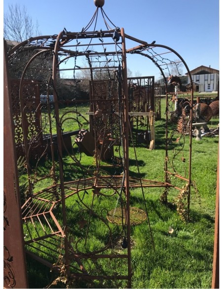 Edelrost Rosenbogen  Pavillon, Art Nouveau, Größe 200 cm, Edelrost Rosenbogen mit Sitzbank