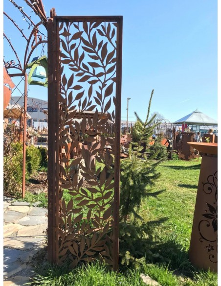 Edelrost Sichtschutz Blätterranken Paravent schmal  Höhe 200 cm Breite 50 cm mit Umrandung Saremo