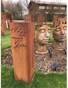 Edelrost Deko Säule "Ich liebe meinen Garten", Höhe 120 cm Rostige Stele mit Spruch