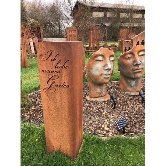 Edelrost Deko Säule "Ich liebe meinen Garten", Höhe 120 cm Rostige Stele mit Spruch