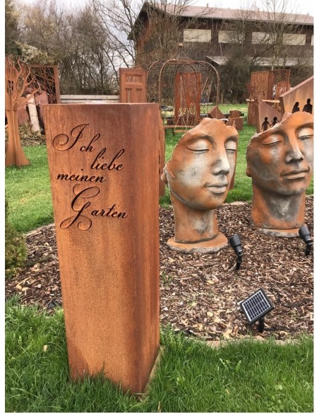 Edelrost Deko Säule "Ich liebe meinen Garten", Höhe 120 cm Rostige Stele mit Spruch