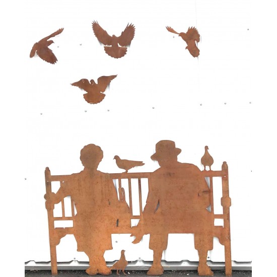 fliegende Dekorative Tauben aus Edelrost Metall Wandbild