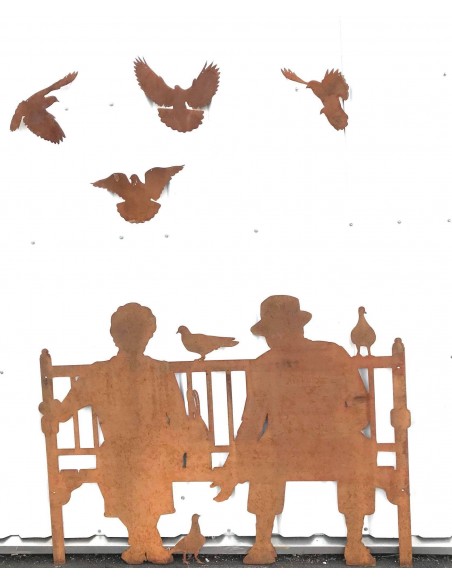 fliegende Dekorative Tauben aus Edelrost Metall Wandbild