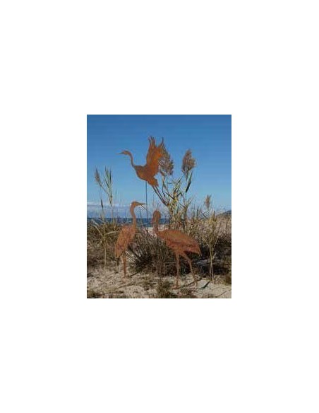 Rost Reiher stehend auf Stab, Höhe 72 cm  als Garten- und Teichdeko aus Edelrost Metall