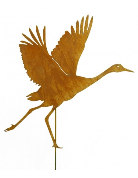 Rost Reiher startend auf Stab, Höhe 73 cm  als Garten- und Teichdeko aus Edelrost Metall