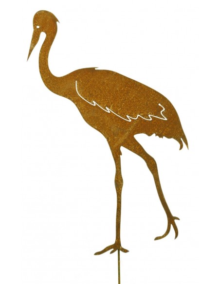 Rost Reiher gehend auf Stab, Höhe 66 cm  als Garten- und Teichdeko aus Edelrost Metall