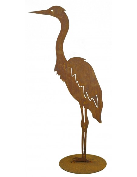 Rost Reiher stehend auf Platte, Höhe 72 cm  als Garten- und Teichdeko aus Edelrost Metall