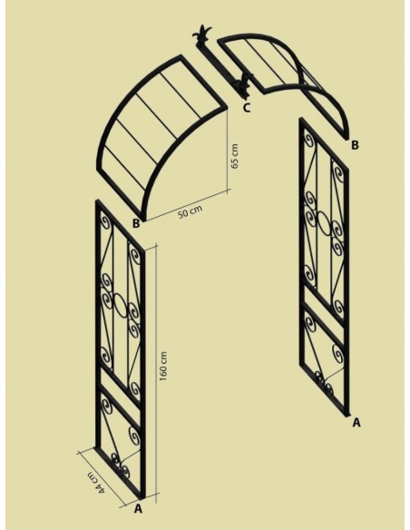 Rost Rosenbogen Art Nouveau mit Lilienspitze Höhe 220 x 100 cm