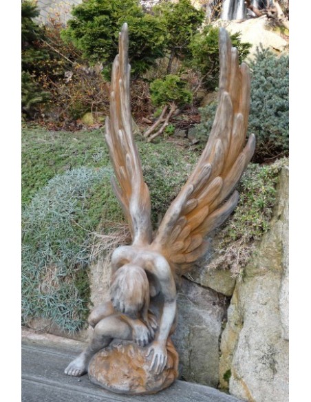 Steinguss Engel Athene mit Rosteffekt Höhe 80 cm