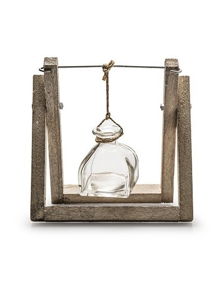 Holzgestell mit hängender Flasche Höhe 17 cm Breite 33 cm