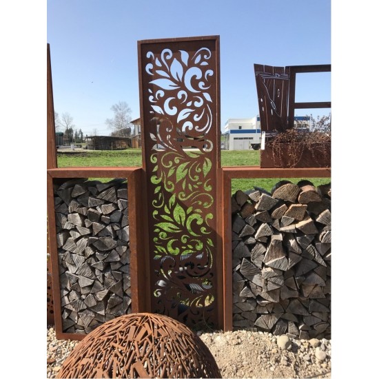 Metall Sichtschutz aus Edelrost Paravent "Foglia" 50 cm Breit 200 cm hoch aus 2 mm Stahl