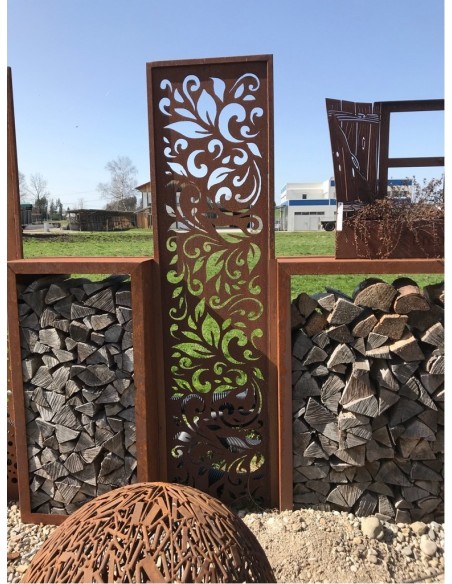 Metall Sichtschutz aus Edelrost Paravent "Foglia" 50 cm Breit 200 cm hoch aus 2 mm Stahl