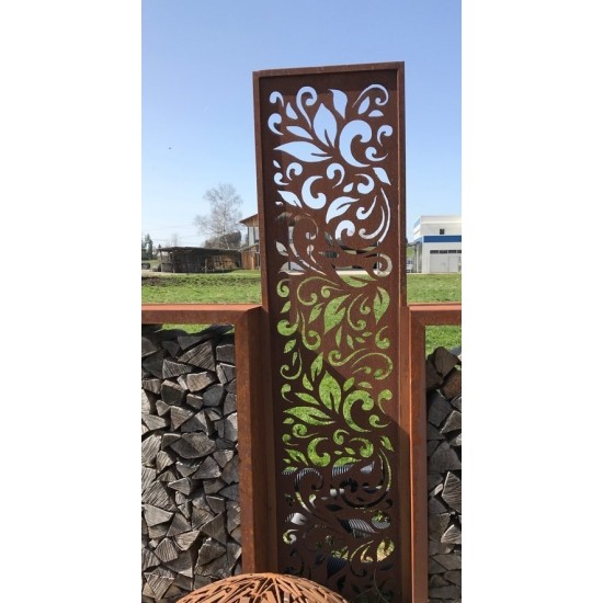 Metall Sichtschutz aus Edelrost Paravent "Foglia" 50 cm Breit 200 cm hoch aus 2 mm Stahl
