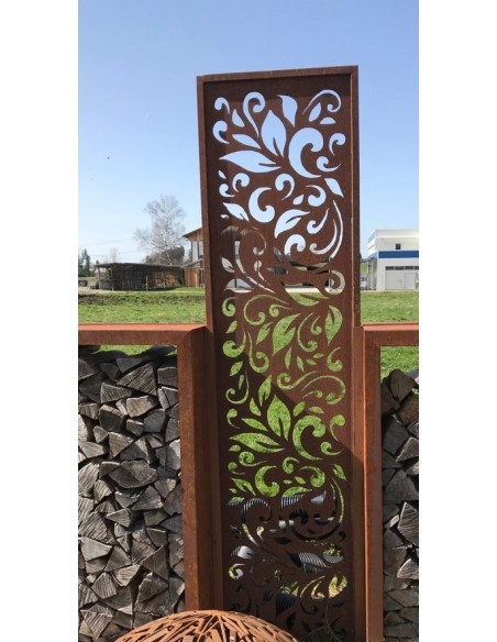 Metall Sichtschutz aus Edelrost Paravent "Foglia" 50 cm Breit 200 cm hoch aus 2 mm Stahl