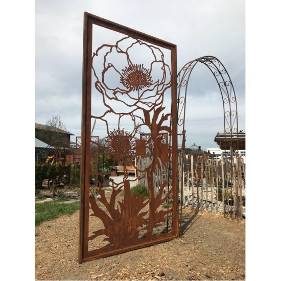 Sichtschutz Blume Anemone Edelrost Paravent mit Umrandung Raumteiler Abgrenzung Metalldeko