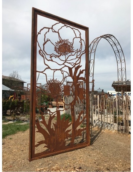 Sichtschutz Blume Anemone Edelrost Paravent mit Umrandung Raumteiler Abgrenzung Metalldeko