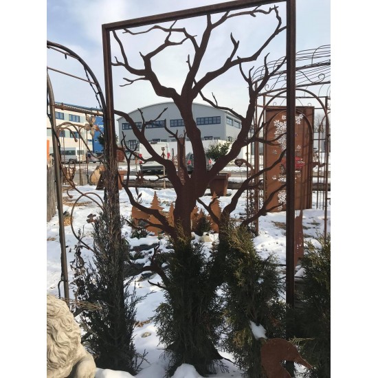 Edelrost Sichtschutz Metall Paravent mit knorrigem Baum Motiv 200 x 100 