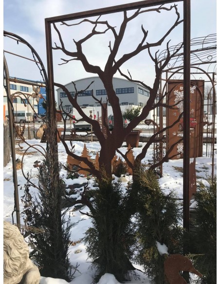 Edelrost Sichtschutz Metall Paravent mit knorrigem Baum Motiv 200 x 100 